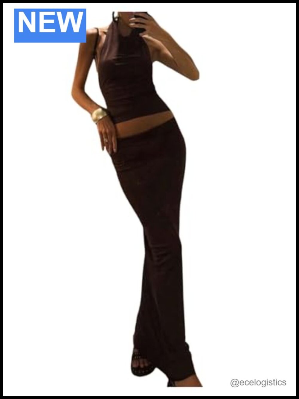 Women's Two Piece Maxi Skirt Set Halter Cowl Neck Sleeveless Party Outfit